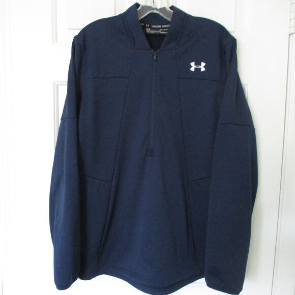 Under Armour ColdGear Mens L/S Navy Blue 1/2 Zip Fleece Lined Sweater NWOT - M - Picture 1 of 2